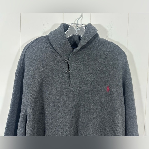 Polo Ralph Lauren Men’s Sz XL Gray Pullover Sweater Suede Elbow Patches - Picture 2 of 8